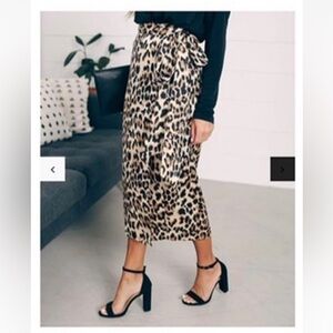 VICI TEMPEST LEOPARD WRAP MIDI SKIRT, S